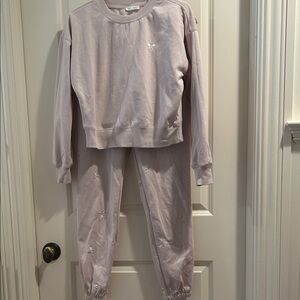 Pink Rose Sweatshirt & Jogger sweatpants set w/embroidered bow size S soft pink